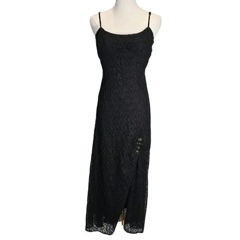 Free People Cherie Black Lace Midi Slip Dress Underwire Corset Cutout Slit M